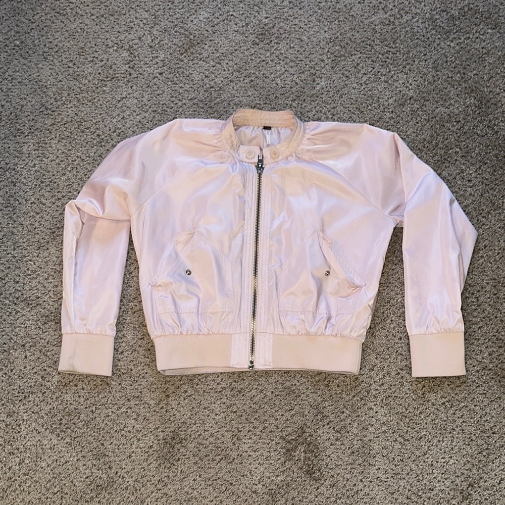Free People Pink Satin Bomber Jacket